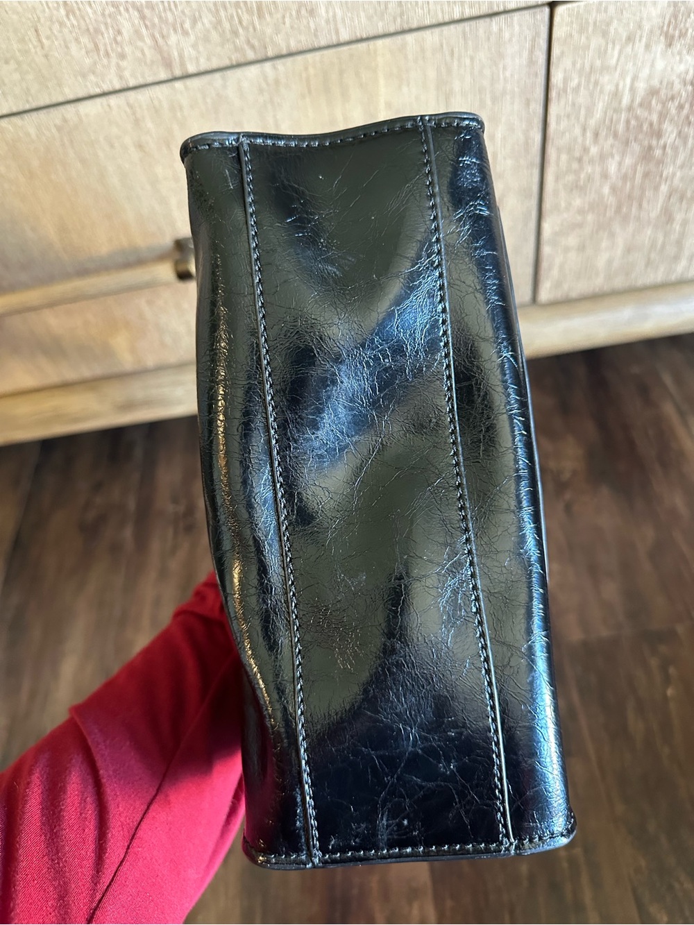 Marc Jacobs Black Patent Leather Tote with Silver Eyelet Trim - Picture 8 of 9
